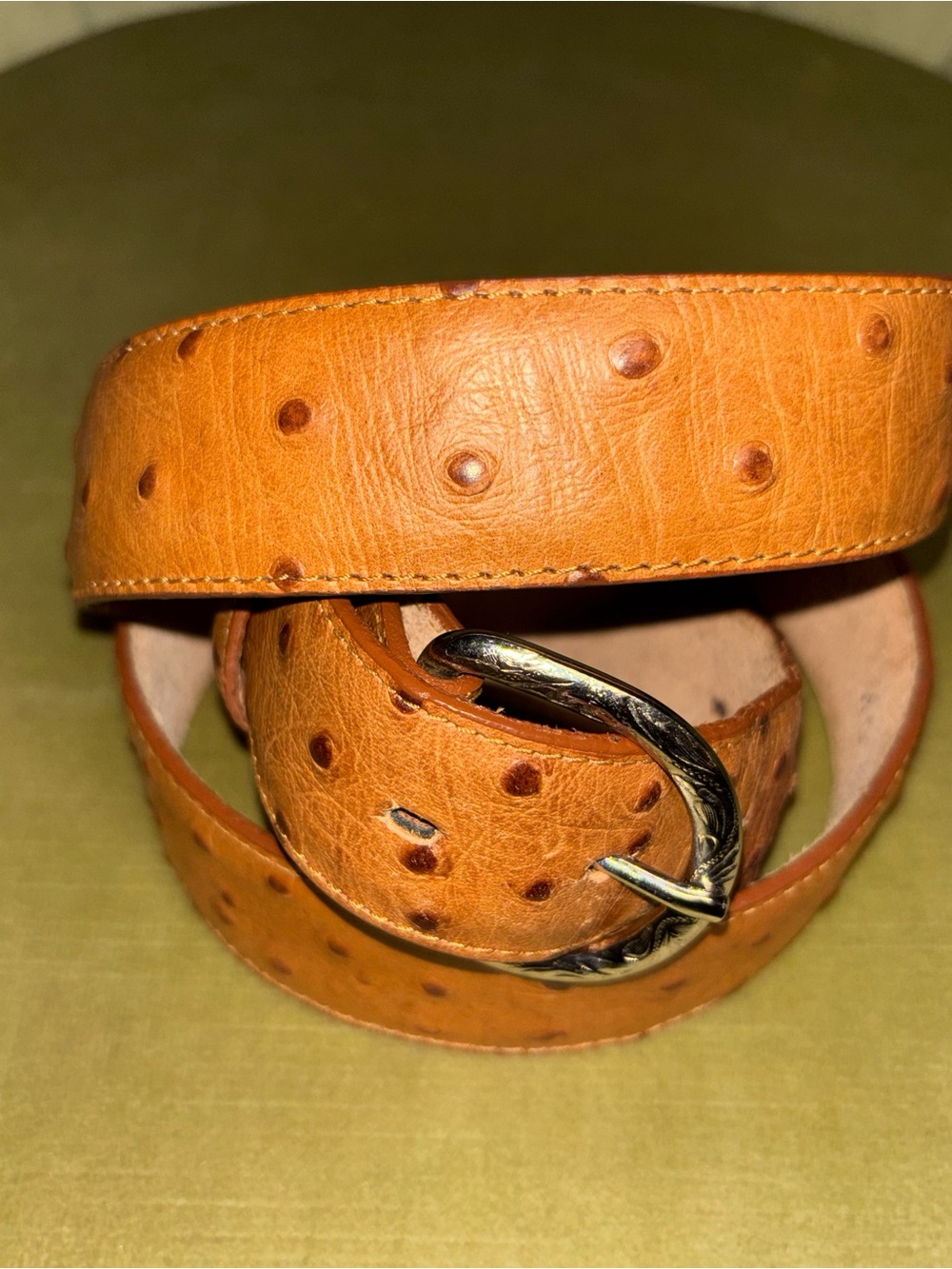 Handmade Cognac Ostrich Leather Belt Y1024 Unbranded Size 40
